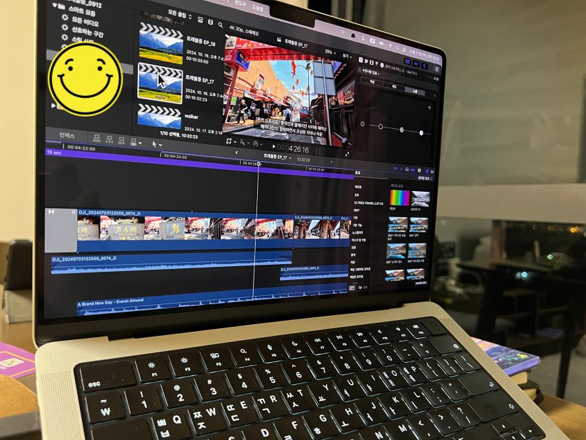 맥북프로로-파이널컷x를-이용해서-동영상-편집중인-화면 